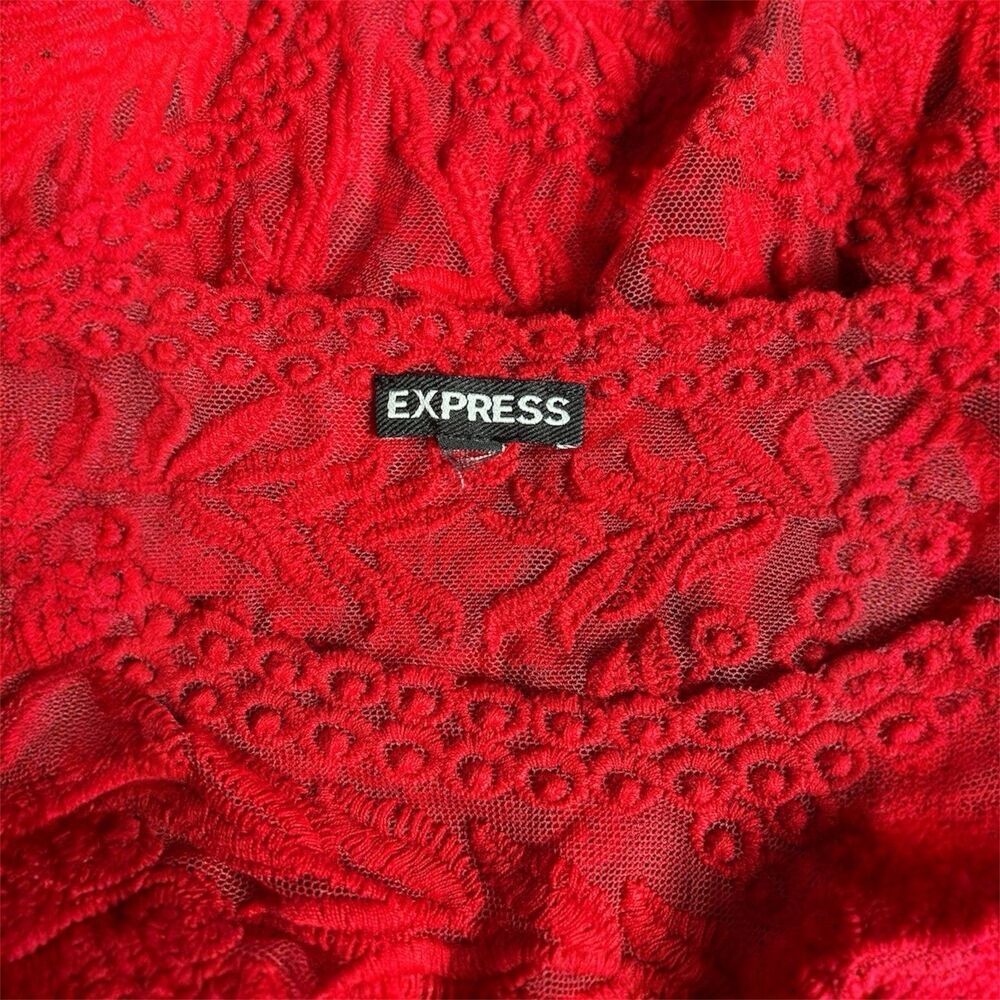 Express Red Lace Mesh Overlay Top Size Small Floral Embroidered Scalloped - Picture 12 of 14